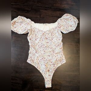 Free People Intimately Bella Floral Puff Sleeve Body Suit, XS